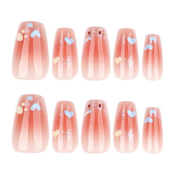 JL0691-Blush & Whispers: Short French Tips with Tiny Hearts (Reusable & Waterproof)