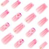 JP3894-French Pink Zebra Nails | Medium-Length Square Press-Ons with 3D Florals
