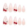 JP3598-Sweet Escape Almond Tips: Salon-Grade Press-Ons with 3D Bows & Blissful Gradient