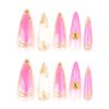 JP3851-Chrome Ombre Stiletto Press-Ons with 3D Crystal Drops | Reusable & Waterproof