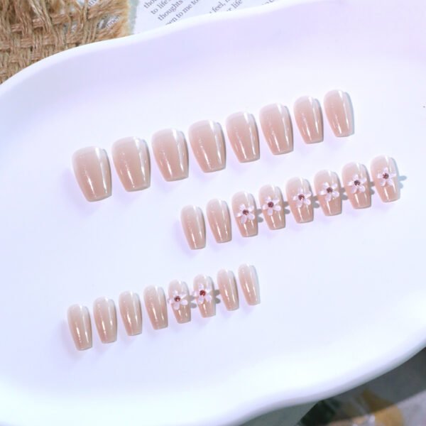 JL0670-Moonbeam Ballet Press On Nails | 3D Pearlescent Blossoms Reusable Short Almond Radiance – Waterproof Temptation