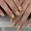 JP3938-Sunny Blooms Reusable Press On Nails: Effortless French Manicure with Floral Charm​​ Short Almond Yellow Nails - Waterproof & Salon Quality Without the Salon Visit