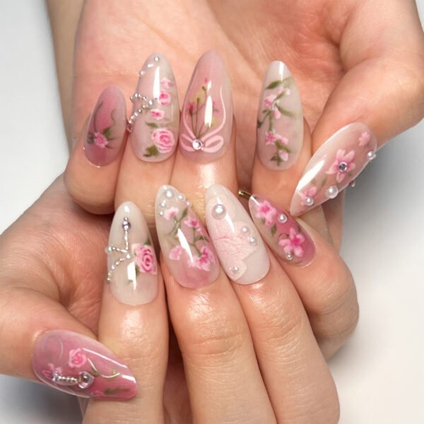 O1CN01dSMUMy2NGHsq1a8Z8_!!4234819935-0-cib JP3403-✨ Monet’s Garden at Your Fingertips: Reusable Pink Ombré Almond Nails w/ 3D Roses Salon-Grade Impressionist Art — Zero Dry Time, Zero Regrets