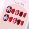 JL0676-Velvet Wine Press On Nails | 3D Rose Shorties Salon-Worthy Florals - Reusable & Kind to Nails