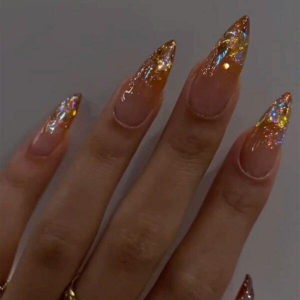 O1CN01djeglg2NGHtZU98SN_!!4234819935-0-cib JP3323-Ethereal Glow Reusable Press-On Nails: Rosé Aurora French Tips Pure Radiance Short Almond Nails – 24K Gold Glitter to Blushing Diamond Gradient