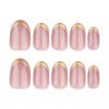 JP3550-Effortless Luxury Press On Nails: Short Rounded French Tips with Gold Foil & Edges ​​Nail Salon Elegance in 5 Minutes: Reusable, Waterproof & Damage-Free​