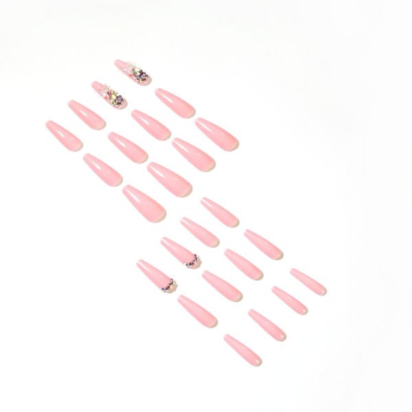 JP1309-Be the Belle of Every Ball: Extra Long Reusable T-Shape Press-Ons - Full Glam French Tip w/ Diamonds & 3D Bow
