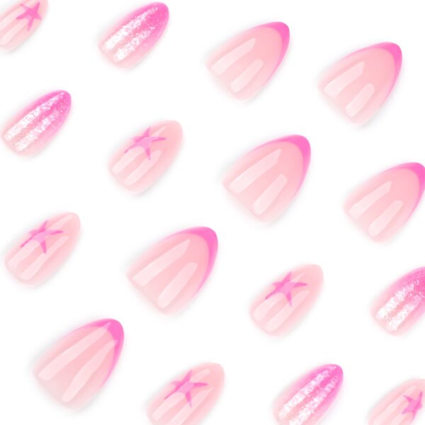 O1CN01edCczB2NGHyeUzYGT_!!4234819935-0-cib JP3946-Sweet French Press On Nails | Rose Pink Almond Shorties w/ Star Accents Reusable Salon Glam in 10 Seconds - Waterproof & Damage-Free
