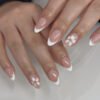 JP3916-Porcelain Bloom Reusable Press-On Nails​​ Crisp White French Tips with Delicate Florals – Your Effortless Minimalist Manicure