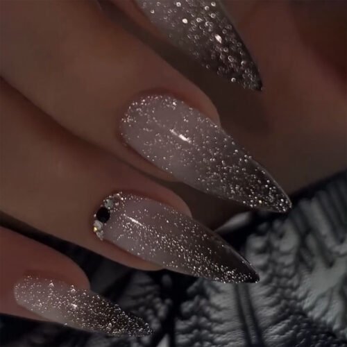 JP3590-🔥 Obsidian French Almond Press Ons: Grunge-Goth Glitter ✨ Reusable Y2K Revival Nails | No Salon Jail!​​  (For Rebels Who Crave Chaos & Class. Switch from Boardroom to Moshpit in 30 Seconds.)