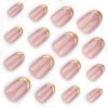 JP3550-Effortless Luxury Press On Nails: Short Rounded French Tips with Gold Foil & Edges ​​Nail Salon Elegance in 5 Minutes: Reusable, Waterproof & Damage-Free​