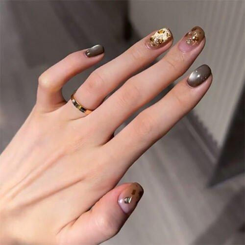 GN043-Your Winter Whisper: Reusable Leopard Ombré French Tips w/ Cat Eye ✨ (Short & Chic)