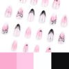 JP3751-Secret Garden Almond Nails: Reusable Press-Ons with Gentle Tulips & Bunny Charm