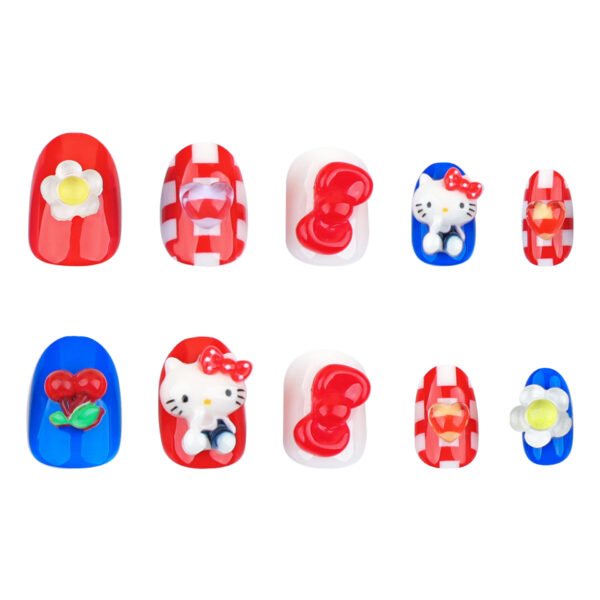 JP3570-Kawaii French Press On Nails: 3D Cats, Flowers & Plaid Charm ​​Your Salon-Cute Solution: Reusable Japanese Nail Art in Minutes!​
