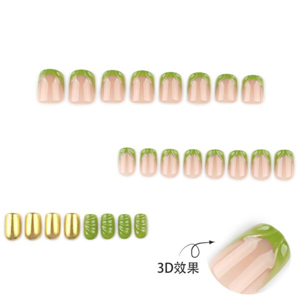 O1CN01fibah72NGHz3hA5Zv_!!4234819935-0-cib JP3992-Fresh Green French Press-Ons with Gold Mirror & 3D Accents | Reusable Salon Nails