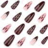 JP3741-Pearl Mermaid Ballet Press-Ons: Luxe Short Almond French Nails with Bows | Reusable & Waterproof