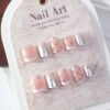 JL0683-Instantly Polished: Short Square Polka Dot & Cat Eye Nails with Glitter Bows (Reusable & Waterproof)