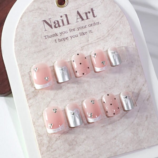 JL0683-Instantly Polished: Short Square Polka Dot & Cat Eye Nails with Glitter Bows (Reusable & Waterproof)