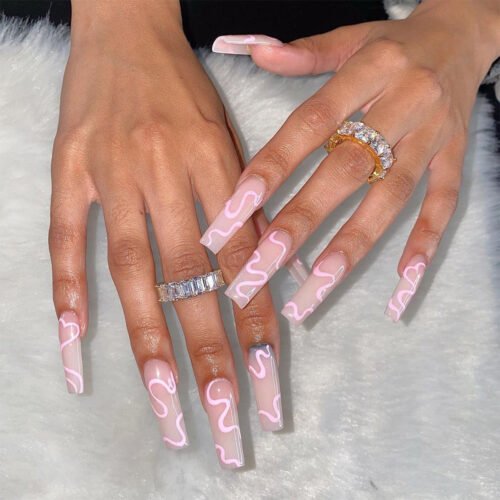 JP1083-🌸 Ballet Wave Pink Press-Ons: Minimalist French Perfection, Waterproof & Reusable​​ For Elegant Realists & Effortless Dreamers – Salon-Grade Waves in 90 Seconds