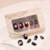 GN054-French reusable press on nails with star glitter, black cat eye short round – chic removable waterproof salon‑quality set
