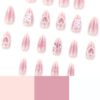 JP4006-Blushing Almond Dreams: J-Beauty French Press-Ons with Bows & Hearts​​ ​​Cruelty-Free • Waterproof • Hypoallergenic​