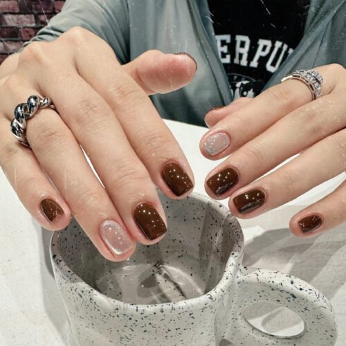GN009-🍂 Fall's Most Coveted Secret: Maillard Magic French Cat Eye Nails