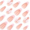 JP3602-Dainty Dream Nails: Reusable Pink French Tips w/ 3D Crystal Bows ✨