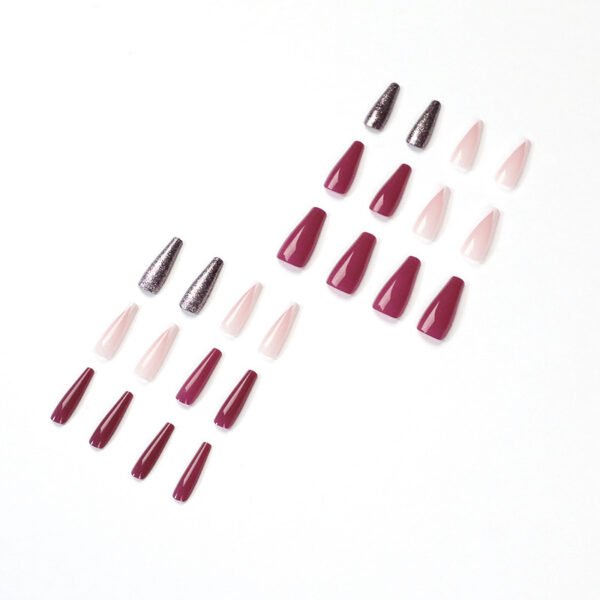 JP1454-Slay the French Tip Game: Plum & Glitter Reusable Almond False Nails | Effortless Salon Glam