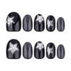 GN054-French reusable press on nails with star glitter, black cat eye short round – chic removable waterproof salon‑quality set