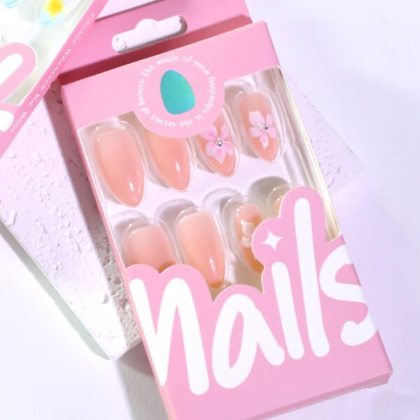 JL0684-Blushed Almond Press On Nails | Weightless 3D Blossom French Tips Reusable Short Almond Perfection – Waterproof & Salon-Grade