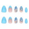 JP3610-✨ ​​Ocean Whispers: Reusable Blue Ombré French Nails w/ Daisy Accents​​ Salon-Grade Serenity, No Appointment Needed