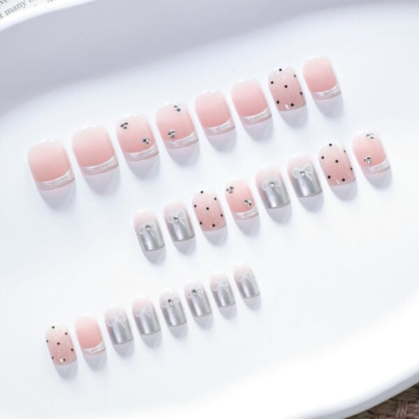 JL0683-Instantly Polished: Short Square Polka Dot & Cat Eye Nails with Glitter Bows (Reusable & Waterproof)