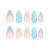 JP3440-Seashore Short Almond Nails | 3D Shells & Dew Drops French Manicure (Reusable Waterproof)​​ ​​Subtitle:​​ ✨ Instant Underwater Elegance ✨ – Salon 3D Art Without Salon Prices or Wait Times!  (Hero Image: Sunlit shot of nails w/ 3D shells/dewdrops beside blue tide pools + seashells)