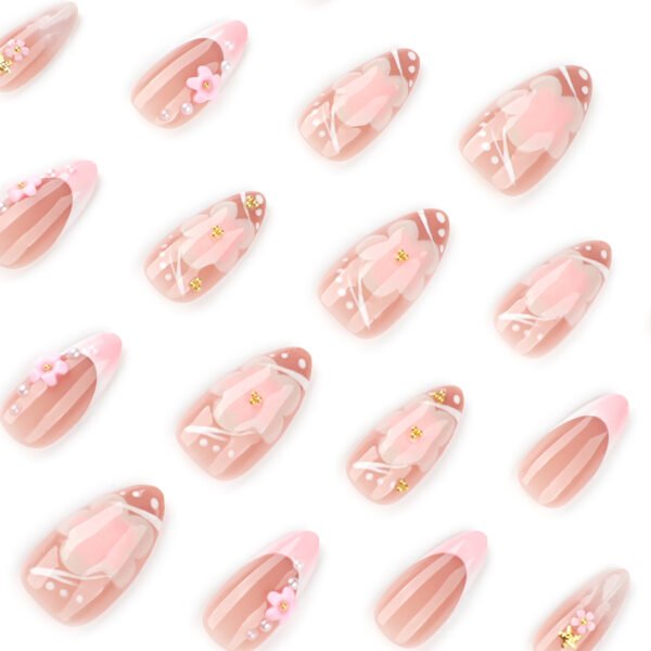 O1CN01iuYVuQ2NGHy0UodSz_!!4234819935-0-cib JP3860-French Almond Press On Nails | Easy Short Summer Nails with 3D Flowers | Reusable Gel Nails