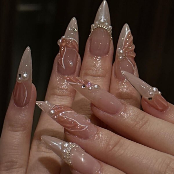O1CN01j6PhV42NGHuKOJPcW_!!4234819935-0-cib JP3433-Mermaid Dream 3D French Almond Press-On Nails Short Mermaid Tail Nails with Pearl & Diamonds – Salon-Quality 3D Art Without Salon Prices