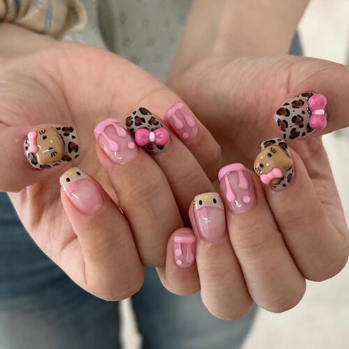 JP3613-Unleash Your Inner Whimsy: Reusable 3D Kitty & Cake French Nails ✨ (Fall-Winter Collection)