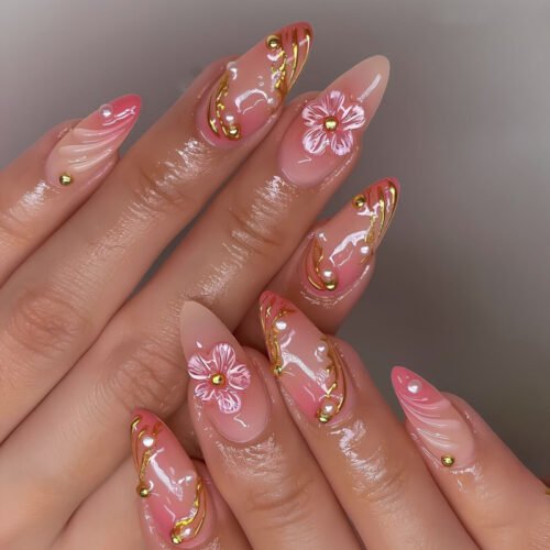 JP3881-Summer's Secret Garden: 3D Floral French Stiletto Press-Ons | Effortless, Waterproof Luxury ​​Ditch Salon Sweat for Fresh Bloom Nails!​