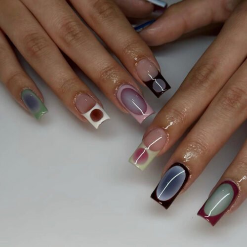 JP3478-Effortless Ombré Elegance: Reusable French Tips for Medium Square Nails ✨ (Salon-Worthy, Waterproof!)