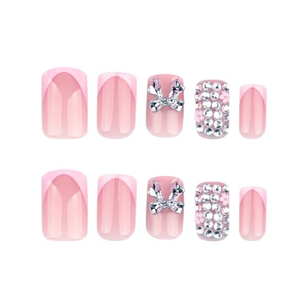 JP3658-Effortlessly Bold French Tips: Reusable Metal Bow Nails w/ Bling ✨