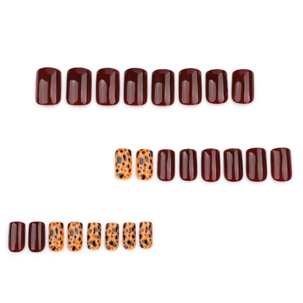 JP3603-Maillard Fall Press On Nails: Burgundy, Leopard & Square French Tips - Reusable Luxury ​​Embrace Autumn’s Edge: Salon-Worthy Style in Minutes, Not Hours.​