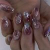 JP3540-Ethereal Ballet Press On Nails: Silver Flame Flowers & Smokey Ombre​​ ​​*Reusable Waterproof Manicure - Elevate Your Essence in 5 Minutes​​*