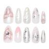 JP3847-⚡️ Rebel Galaxy Nails: Edgy 3D Star & Bow French Tips Press Ons - Waterproof & Salon-Crushing (Reusable 10x)  🖤 ​​​​ Slay Like Rihanna's Nail Artist: Lightning-Fast Punk Glam for Concerts, Dates & Power Meetings