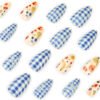 JP3887-Sunny Picnic Fingertips: Short Almond Fruit & Gingham Nails (Reusable + Waterproof!)