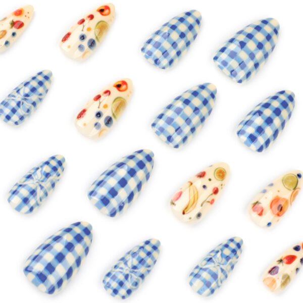 O1CN01l3Dfhj2NGHyHGGSEZ_!!4234819935-0-cib JP3887-Sunny Picnic Fingertips: Short Almond Fruit & Gingham Nails (Reusable + Waterproof!)
