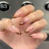 GN048-Winter French Tip Press On Nails | Leopard Pearl Almond Short (Reusable)