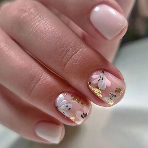JP3763-​​Ivory & Gold Muse: Reusable Press-Ons with Artisan Florals & Gilt Edge Perfection​