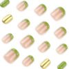 JP3992-Fresh Green French Press-Ons with Gold Mirror & 3D Accents | Reusable Salon Nails​