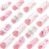 JP3555-Coquette Leopard Coffin Nails: Diamond Dust French Tips & Pink Glitter | Waterproof Pro Glam