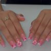JP3894-French Pink Zebra Nails | Medium-Length Square Press-Ons with 3D Florals