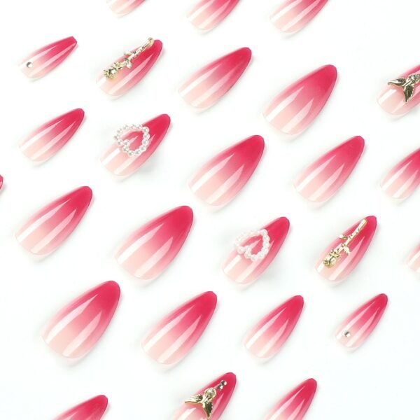 JP2414-🌹 Velvet Rouge French Almond Nails: Gold Roses, Pearl Hearts ✨ Reusable & Waterproof - Timeless Passion at Your Fingertips​​  (For Romantics Who Refuse to Choose Between Drama & Delicacy)